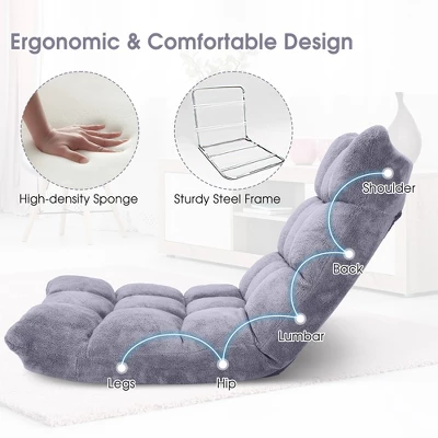 Costway Adjustable 14-Position Floor Chair Folding Lazy Gaming Sofa Chair Cushioned Gray 6 Costway Adjustable 14-Position Floor Chair Folding Lazy Gaming Sofa Chair Cushioned Gray - Image 4