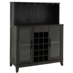 Costway 2-Door Buffet Bar Cabinet Kitchen Storage Sideboard Wine Rack Glass Holder GreyBlack -Costway GUEST 6e0ecb6a c40f 4a43 a19c d47ea71faf59