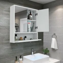 Costway Bathroom Cabinet Medicine Cabinet Double Mirror Door Wall Mount Storage Wood Shelf White -Costway GUEST 6e64d9c1 fa37 4d5a a269 6eae4364f4ed