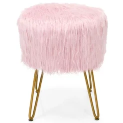 Costway Faux Fur Vanity Chair Makeup Stool Furry Padded Seat Round Ottoman Pink/White -Costway GUEST 6e6595c2 a3bd 4682 8a4c 7674370386c2