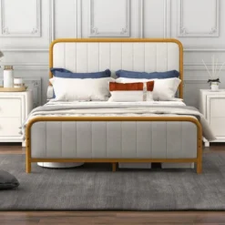 Costway Full Gold Metal Bed Frame Upholstered Platform Bed With Velvet Headboard -Costway GUEST 6e7f37cc b705 42fe b85f c4bd4472a319