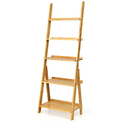 Costway 5-Tier Bamboo Ladder Shelf Bookshelf Display Storage Rack Flower Stand 11 Costway 5-Tier Bamboo Ladder Shelf Bookshelf Display Storage Rack Flower Stand - Image 9