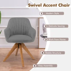 Costway Modern 360 Degree Swivel Accent Chair W/ Linen Fabric & High-density Sponge Yellow/Brown/White/Grey/Red -Costway GUEST 6eb8bc00 39e5 4586 84e0 d5e4b22a15ee