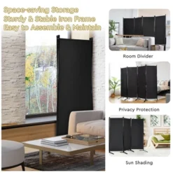 Costway 4-Panel 5.6ft Room Divider Folding Fabric Privacy Screen W/Steel Frame WhiteBlackBrown -Costway GUEST 6ebac776 126a 4b3a a640 326c61658dfe