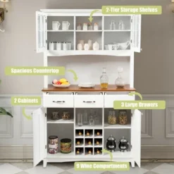 Costway Buffet And Hutch Kitchen Storage Cabinet Cupboard W/ Wine Rack & Drawers White 16 Costway Buffet And Hutch Kitchen Storage Cabinet Cupboard W/ Wine Rack & Drawers White -Costway GUEST 6f21ff67 7fb8 4b2e 9a54 e666f4b96bb0