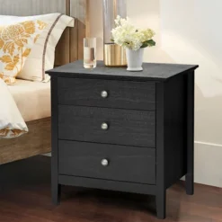 Costway Nightstand Beside End Side Table Accent Table Organizer W/3 Drawers Black -Costway GUEST 6f575133 e9e4 4795 8b1b 084aab977f38