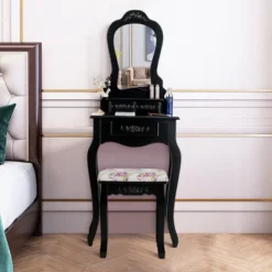 Costway Vanity Wood Makeup Dressing Table Stool Jewelry Desk Black -Costway GUEST 70077211 8f47 4e5a 9db3 be2a25483b3b