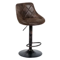 Costway Set Of 2 Adjustable Bar Stools Swivel Bar Chairs Hot-stamping Cloth Retro Brown Low Back -Costway GUEST 7028fadc db26 4a01 9931 76741fc186f9
