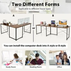 Costway L-Shaped Reversible Computer Desk 2-Person Long Table W/Monitor Stand -Costway GUEST 70437c1b d23d 4b44 a1ee 2b626aa7db7d
