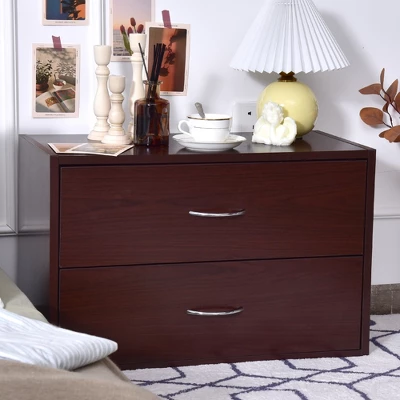 Costway 2-Drawer Dresser Horiztonal Organizer W/Handle Wood End Table Nightstand 10 Costway 2-Drawer Dresser Horiztonal Organizer W/Handle Wood End Table Nightstand - Image 8
