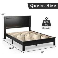 Costway Twin/Full/Queen Size Bed Frame Platform Slat High Headboard Bedroom Rubber Wood Leg