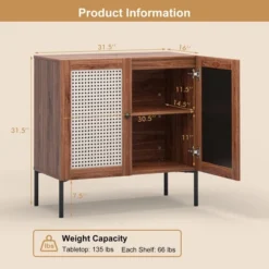 Costway Rattan Buffet Sideboard Wine Cabinet Cupboard With Adjustable Shelf Oak/Walnut -Costway GUEST 70cd3fee 3803 4070 9c17 e87578cc6742