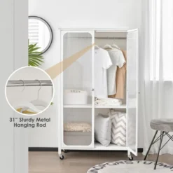 Costway Storage Wardrobe Cabinet Mobile Armoire Closet With Hanging Rod & Adjustable Shelf -Costway GUEST 70cd814a 8f2f 4a42 b031 adf307943578