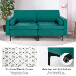 Costway Modern Loveseat 2-Seat Sofa Couch W/ 2 Bolsters Side Storage Pocket Teal -Costway GUEST 7105f8c8 1555 48ad 8f5b 232b3734dfe2