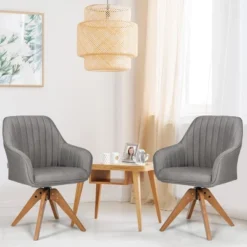 Costway Set Of 2 Swivel Accent Chair Fabric Vanity Study ArmChair W/Wood Legs 12 Costway Set Of 2 Swivel Accent Chair Fabric Vanity Study ArmChair W/Wood Legs -Costway GUEST 711874bd bb07 4244 ab4d a13a9fefcf9e