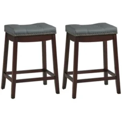 Costway Set Of 2 Nailhead Saddle Bar Stools 24'' Counter Stools Brown/White With Grey Cushion -Costway GUEST 71a0ec86 8f7b 4c30 b7e4 6cd2cc83532a