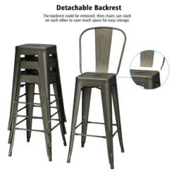 Costway Set Of 4 High Back Metal Stool 30'' Seat Bar Height Industrial Bar Stools GunBlack -Costway GUEST 71b46aad 9b15 46ea b554 28c3594a058f