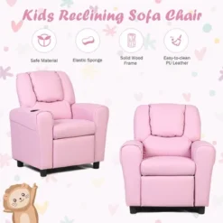 Costway Kids Recliner Armchair Children's Furniture Sofa Seat Couch Chair W/Cup Holder Pink -Costway GUEST 71bf7b84 f36c 4339 8bdf 24505c5f9ca8