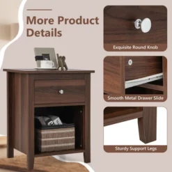 Costway 2 PCS Nightstand Side Table With Drawer Open Shelf For Living Room Bedroom Walnut/Brown -Costway GUEST 721d92fd 1201 4ad2 ba9f 997695183318