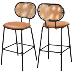 Costway Set Of 2 Bar Stools Faux Leather Bar Height Kitchen Chairs With Rattan Back Brown/Green -Costway GUEST 721de8a0 d491 4370 b46e ac999c07b211