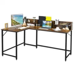 Costway 65.5'' L-shaped Computer Desk Home Office Corner Table W/Bookshelf -Costway GUEST 722bb4e1 8a75 45de b725 0ab4a7811158