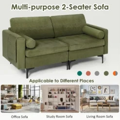 Costway Modern Loveseat 2-Seat Sofa Couch W/ 2 Bolsters & Side Storage Pocket Army Green 14 Costway Modern Loveseat 2-Seat Sofa Couch W/ 2 Bolsters & Side Storage Pocket Army Green -Costway GUEST 72424d35 16e0 4e44 8d80 d1d15a60819a
