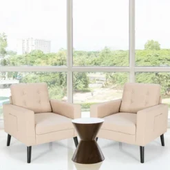 Costway Set Of 2 Upholstered Accent Chair Single Sofa Armchair W/ Wooden Legs 15 Costway Set Of 2 Upholstered Accent Chair Single Sofa Armchair W/ Wooden Legs -Costway GUEST 72663b47 0093 46de 8160 9cc68c6c3682