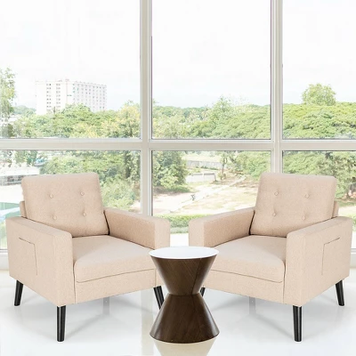 Costway Set Of 2 Upholstered Accent Chair Single Sofa Armchair W/ Wooden Legs 5 Costway Set Of 2 Upholstered Accent Chair Single Sofa Armchair W/ Wooden Legs - Image 3