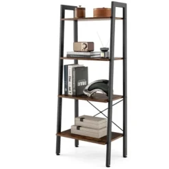 Costway 4-Tier Bookshelf Industrial Display Storage Shelf Plant Flower Stand Metal Frame Brown/Gray -Costway GUEST 72819029 4d4d 4a69 9c57 ba75e20aba14 1