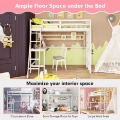 Costway Twin Loft Bed Frame W/Desk Angled And Built-in Ladder Solid Wooden Frame WhiteGreyExpresso -Costway GUEST 7289d823 d29e 418c 8bc0 243d65e26dc2