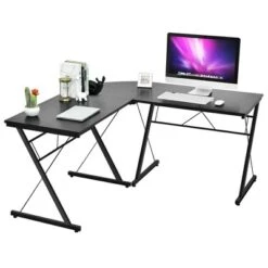 Costway 59'' L-Shaped Computer Table Study Workstation Home Office BrownBlack -Costway GUEST 7299b81b fcd1 439d 8de0 672b3f8d643e