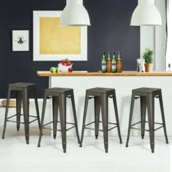 Costway Set Of 4 High Back Metal Stool 30'' Seat Bar Height Industrial Bar Stools GunBlack -Costway GUEST 72a156dc 172f 4f09 af5c 704a93b933ba
