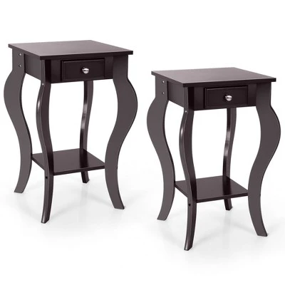 Costway 2PCS End Table Accent Side Table Nightstand W/ Drawer & Bottom Shelf 13 Costway 2PCS End Table Accent Side Table Nightstand W/ Drawer & Bottom Shelf - Image 11