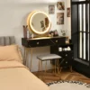 Costway Vanity Table Stool Set Dimmer LED Mirror Large Storage Cabinet Drawer Walnut BlackBrownWhite -Costway GUEST 72b2e944 d497 4f5c 9234 bfbd934633a6