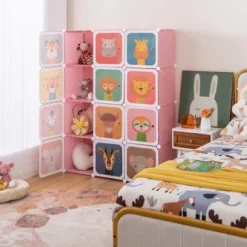Costway 12-Cube Kids Wardrobe Baby Dresser Bedroom Armoire Clothes Hanging Closet With Door Blue/Pink 16 Costway 12-Cube Kids Wardrobe Baby Dresser Bedroom Armoire Clothes Hanging Closet With Door Blue/Pink -Costway GUEST 72bfccda e0c4 4514 b17f 8d2902b5c8ef