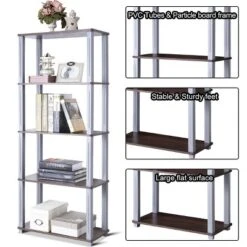Costway 5-Tier Multi-Functional Storage Shelves Rack Display Bookcase Home Furni Walnut -Costway GUEST 72e8d42a 0eda 4a8a 8cc1 d7a681fa1386