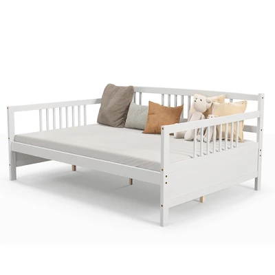 Costway Full Size Daybed Frame Solid Wood Sofa Bed For Living Room Bedroom White/Cherry 13 Costway Full Size Daybed Frame Solid Wood Sofa Bed For Living Room Bedroom White/Cherry - Image 11