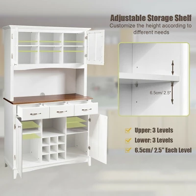 Costway Buffet And Hutch Kitchen Storage Cabinet Cupboard W/ Wine Rack & Drawers White 9 Costway Buffet And Hutch Kitchen Storage Cabinet Cupboard W/ Wine Rack & Drawers White - Image 7