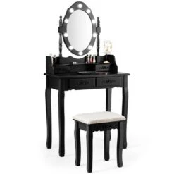 Costway Makeup Vanity Dressing Table Set W/10 Dimmable Bulbs Cushioned Stool -Costway GUEST 73ca3003 0e68 4724 8a66 4fffd9e0ad56