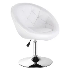 Costway 1PC Adjustable Round Swivel Tufted Back Accent Chair PU Leather White -Costway GUEST 73e6c962 679e 4754 b037 e587cf54d131