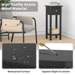 Costway 2PCS 2 Tier End Bedside Sofa Side Table With Drawer Shelf Acacia Wood Nightstand Black -Costway GUEST 73f80942 aac6 4f38 b1ca ba6bb8c764fa