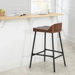Costway Industrial 24.5'' Bar Stool Counter Height Saddle Seat Kitchen Stool W/ Low Back