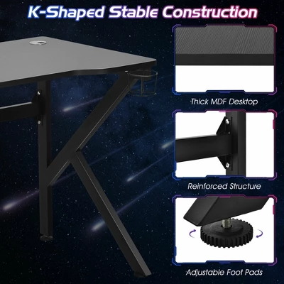 Costway 48'' K-shaped Gaming Desk Computer Table With Cup Holder & Headphone Hook 8 Costway 48'' K-shaped Gaming Desk Computer Table With Cup Holder & Headphone Hook - Image 6
