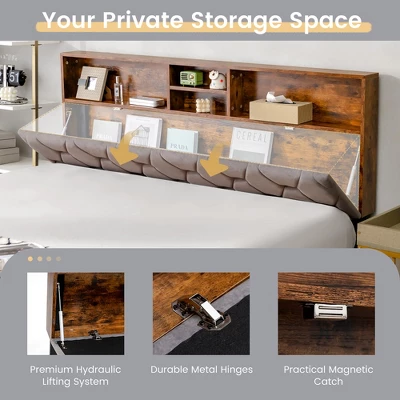 Costway Bed Frame Upholstered Platform Mattress Foundation With Storage Headboard 7 Costway Bed Frame Upholstered Platform Mattress Foundation With Storage Headboard - Image 5