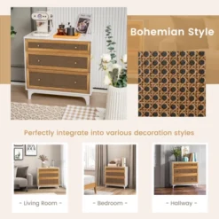 Costway 3-Drawer Rattan Dresser Modern Closet Chest Storage Cabinet Living Room Entryway -Costway GUEST 74570ec7 d069 4dd3 9d51 7bb489b5edf2