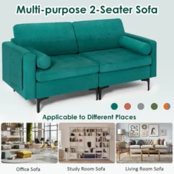Costway Modern Loveseat 2-Seat Sofa Couch W/ 2 Bolsters Side Storage Pocket Teal -Costway GUEST 7484a25e 8f2c 4f1f 910f 4675c5a28b54