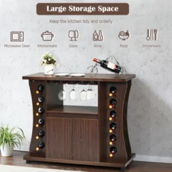 Costway Rolling Buffet Sideboard Wooden Bar Storage Cabinet W/ Wine Rack & Glass Holder -Costway GUEST 7489547a 417f 47cd 82a5 d8f3069caeb4