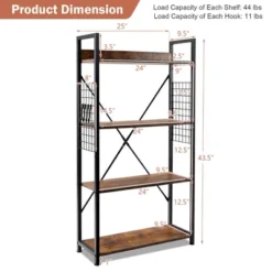 Costway 4 -Tier Industrial Bookshelf Open Storage Bookcase Display Shelf For Home Office -Costway GUEST 749cd170 cff8 484a b1a4 406aaaf22cd1