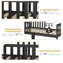 Costway Kids Toddler Wood Bed Bedroom Furniture W/ Guardrails Black/Brown/Grey/White -Costway GUEST 74bc6005 4591 472a a690 a7756b6cb7db