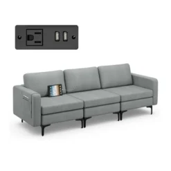 Costway Modular 3-Seat Sofa Couch W/ Socket USB Ports & Side Storage Pocket OrangeDark Grey -Costway GUEST 74eac718 ae96 469f b1cb e9ec56ec6519